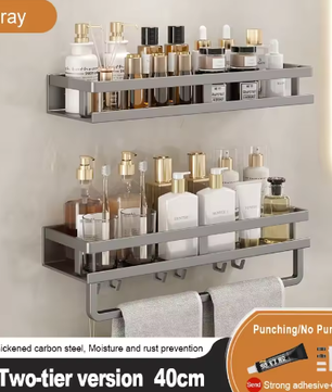 Badkamer opbergrek zonder boren – Wandgemonteerd handdoeken- en cosmetica rek van smeedijzer