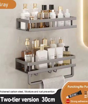 Badkamer opbergrek zonder boren – Wandgemonteerd handdoeken- en cosmetica rek van smeedijzer