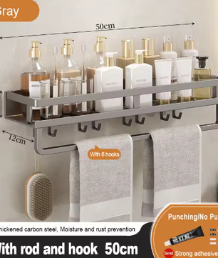 Badkamer opbergrek zonder boren – Wandgemonteerd handdoeken- en cosmetica rek van smeedijzer