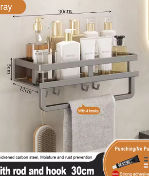 Badkamer opbergrek zonder boren – Wandgemonteerd handdoeken- en cosmetica rek van smeedijzer