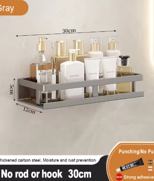 Badkamer opbergrek zonder boren – Wandgemonteerd handdoeken- en cosmetica rek van smeedijzer
