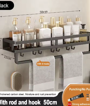 Badkamer opbergrek zonder boren – Wandgemonteerd handdoeken- en cosmetica rek van smeedijzer