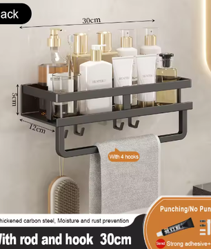 Badkamer opbergrek zonder boren – Wandgemonteerd handdoeken- en cosmetica rek van smeedijzer