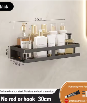 Badkamer opbergrek zonder boren – Wandgemonteerd handdoeken- en cosmetica rek van smeedijzer