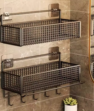 Badkameropbergrek zonder boren – Wandgemonteerd opbergrek voor handdoeken en toiletartikelen