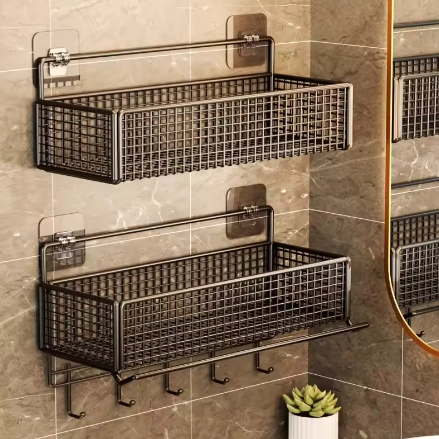 Badkameropbergrek zonder boren – Wandgemonteerd opbergrek voor handdoeken en toiletartikelen