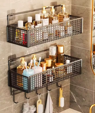 Badkameropbergrek zonder boren – Wandgemonteerd opbergrek voor handdoeken en toiletartikelen
