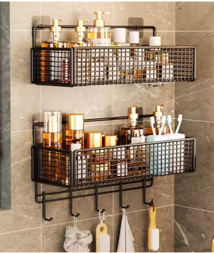 Badkameropbergrek zonder boren – Wandgemonteerd opbergrek voor handdoeken en toiletartikelen