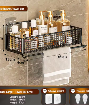 Badkameropbergrek zonder boren – Wandgemonteerd opbergrek voor handdoeken en toiletartikelen