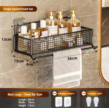 Badkameropbergrek zonder boren – Wandgemonteerd opbergrek voor handdoeken en toiletartikelen