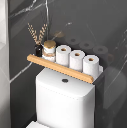 Opbergrek voor badkamer en woonkamer – Wandgemonteerd opbergrek zonder boren voor boven het toilet