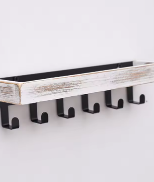 Rustieke houten sleutelhouder met opbergvak en 6 haken – Wandgemonteerde organizer voor hal, slaapkamer en kantoor