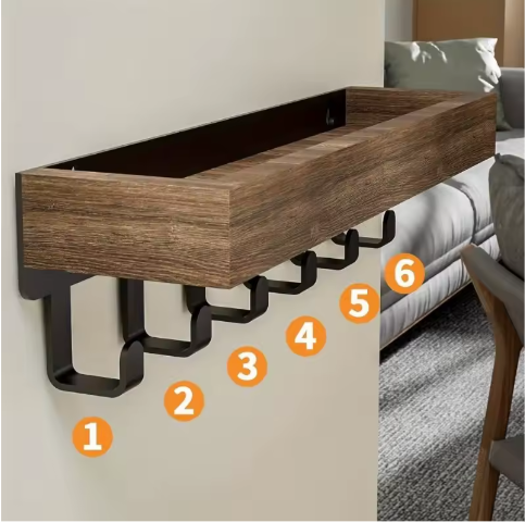 Rustieke houten sleutelhouder met opbergvak en 6 haken – Wandgemonteerde organizer voor hal, slaapkamer en kantoor