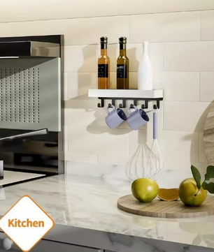 Rustieke houten sleutelhouder met opbergvak en 6 haken – Wandgemonteerde organizer voor hal, slaapkamer en kantoor