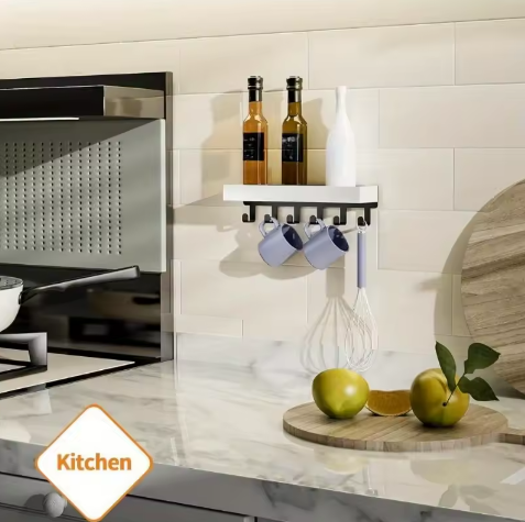 Rustieke houten sleutelhouder met opbergvak en 6 haken – Wandgemonteerde organizer voor hal, slaapkamer en kantoor