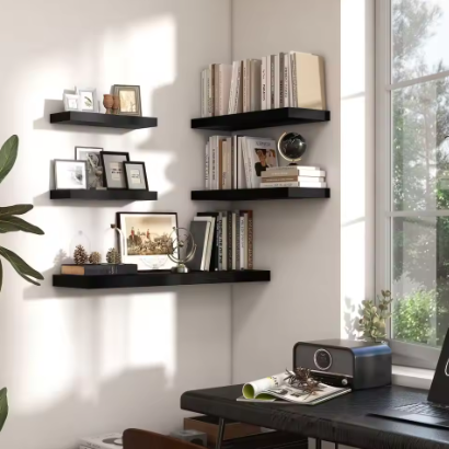 Zwevende houten wandplank – Diepe en stevige opbergplank voor badkamer, woonkamer en keuken