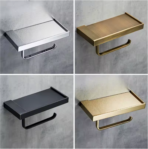 Badkamer toiletpapierhouder met box – Messing papierrolhouder met opbergvak