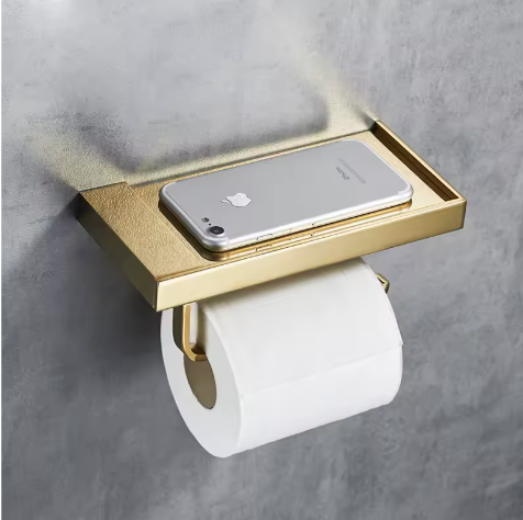 Badkamer toiletpapierhouder met box – Messing papierrolhouder met opbergvak