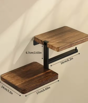 Houten Wandgemonteerde Toiletrolhouder met Metalen Beugel – Modern Badkameraccessoire