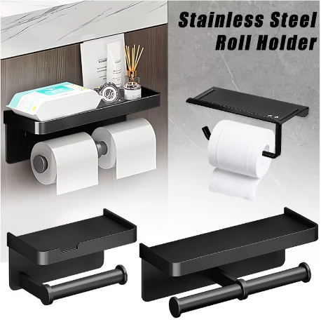 Toiletrolhouder Wandmontage van Aluminiumlegering met Opbergplank