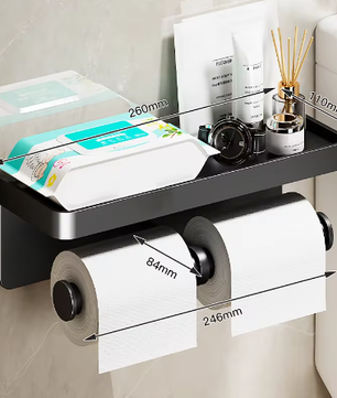 Toiletrolhouder Wandmontage van Aluminiumlegering met Opbergplank