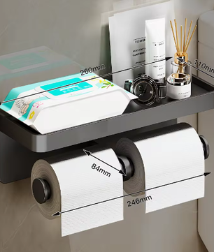 Toiletrolhouder Wandmontage van Aluminiumlegering met Opbergplank