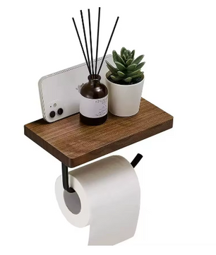 Toiletrolhouder met Walnoot Houten Plank en RVS Wandmontage