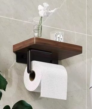 Toiletrolhouder met Walnoot Houten Plank en RVS Wandmontage