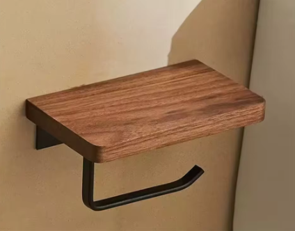 Toiletrolhouder met Walnoot Houten Plank en RVS Wandmontage