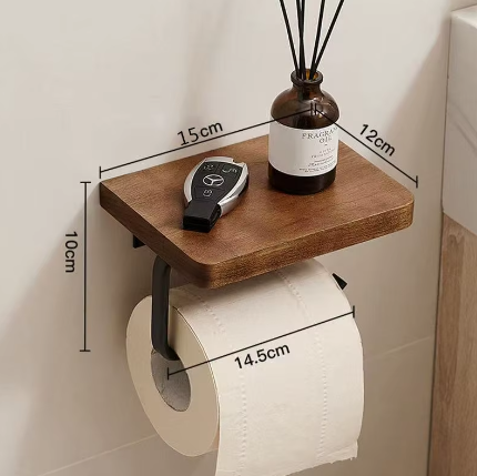 Toiletrolhouder met Walnoot Houten Plank en RVS Wandmontage