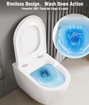 Hangend Toilet Zonder Rand – Keramisch Wandtoilet U/D-Vorm met Soft-Close Toiletbril