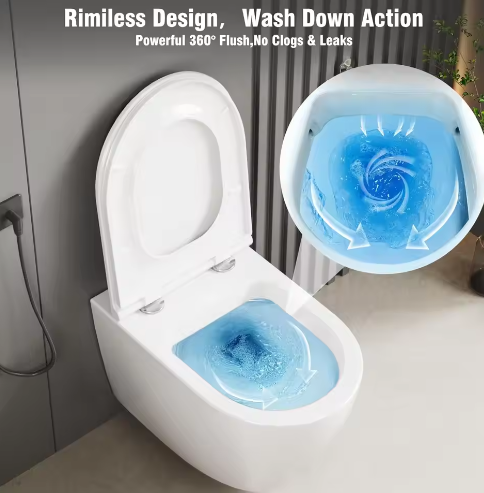 Hangend Toilet Zonder Rand – Keramisch Wandtoilet U/D-Vorm met Soft-Close Toiletbril