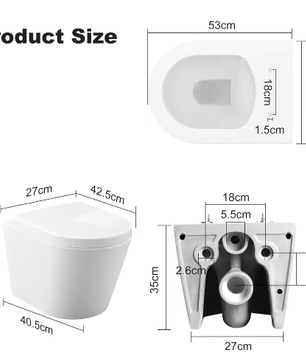Hangend Toilet Zonder Rand – Keramisch Wandtoilet U/D-Vorm met Soft-Close Toiletbril