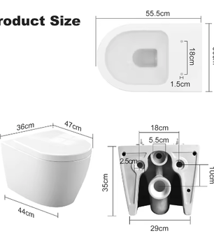 Hangend Toilet Zonder Rand – Keramisch Wandtoilet U/D-Vorm met Soft-Close Toiletbril
