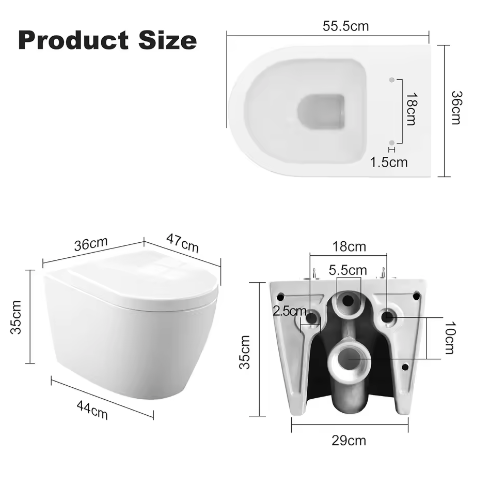 Hangend Toilet Zonder Rand – Keramisch Wandtoilet U/D-Vorm met Soft-Close Toiletbril