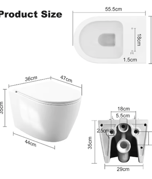 Hangend Toilet Zonder Rand – Keramisch Wandtoilet U/D-Vorm met Soft-Close Toiletbril