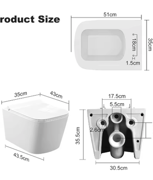 Hangend Toilet Zonder Rand – Keramisch Wandtoilet U/D-Vorm met Soft-Close Toiletbril