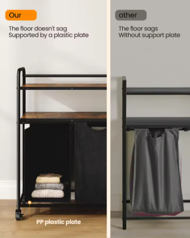 Wasmand met 3 Compartimenten en 2 Planken – 138L Wassorteerder met Uitschuifbare Waszakken en Wielen