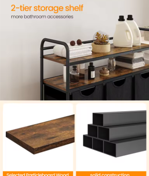 Wasmand met 3 Compartimenten en 2 Planken – 138L Wassorteerder met Uitschuifbare Waszakken en Wielen