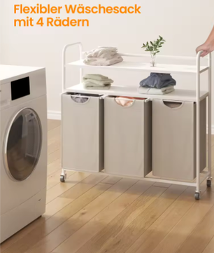 Wasmand met 3 Compartimenten en 2 Planken – 138L Wassorteerder met Uitschuifbare Waszakken en Wielen