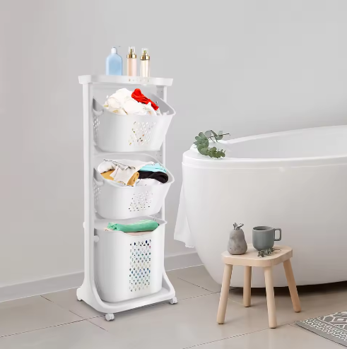 3-Laagse Wasmand met Wielen – Opbergorganisator voor Badkamer en Slaapkamer
