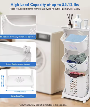 3-Laagse Wasmand met Wielen – Opbergorganisator voor Badkamer en Slaapkamer