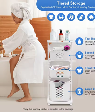 3-Laagse Wasmand met Wielen – Opbergorganisator voor Badkamer en Slaapkamer