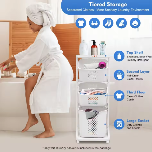 3-Laagse Wasmand met Wielen – Opbergorganisator voor Badkamer en Slaapkamer