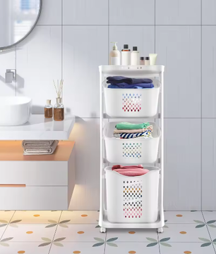 3-Laagse Wasmand met Wielen – Opbergorganisator voor Badkamer en Slaapkamer