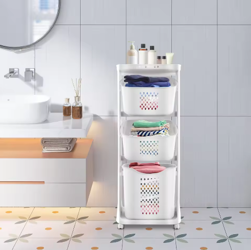 3-Laagse Wasmand met Wielen – Opbergorganisator voor Badkamer en Slaapkamer