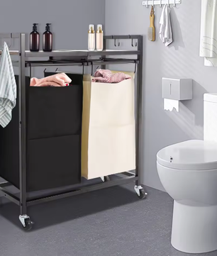 2-Delige Wasmand met Wielen en Bovenplank – Dubbel Compartiment