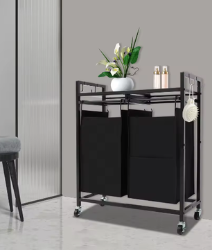 2-Delige Wasmand met Wielen en Bovenplank – Dubbel Compartiment