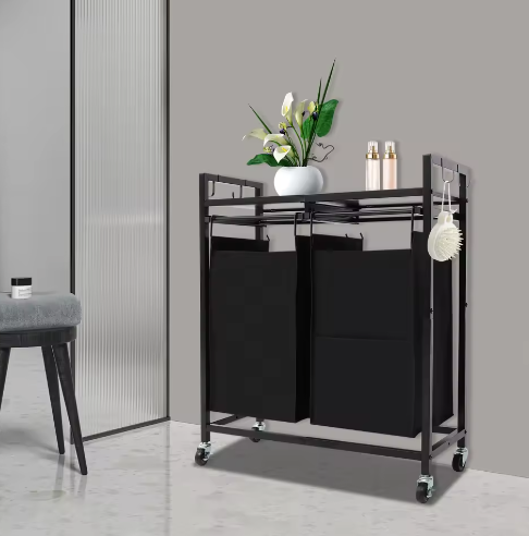 2-Delige Wasmand met Wielen en Bovenplank – Dubbel Compartiment