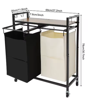 2-Delige Wasmand met Wielen en Bovenplank – Dubbel Compartiment